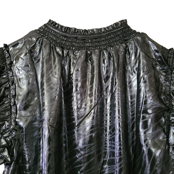 RESET by Jane Sasha Shine Blouse Flutter Sleeve Black Silver Metallic New - Picture 8 of 16